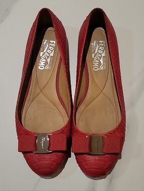Salvatore Ferragamo Red Leather Flats